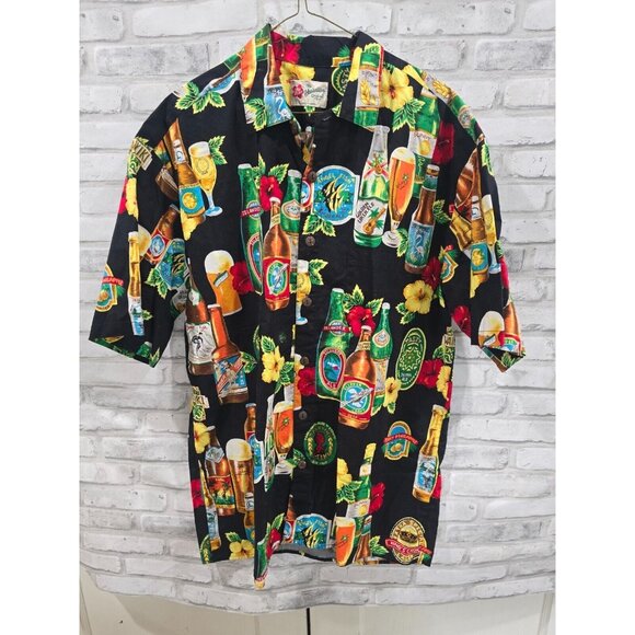 Vtg Hilo Hattie The Hawaiian Original Shirt Beer Bottles Mens Sz L Tiki Party - Picture 2 of 8